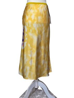 LINI Womens Melanie Yellow Two Tone Printed Outerwear Midi Skirt NWT-S
